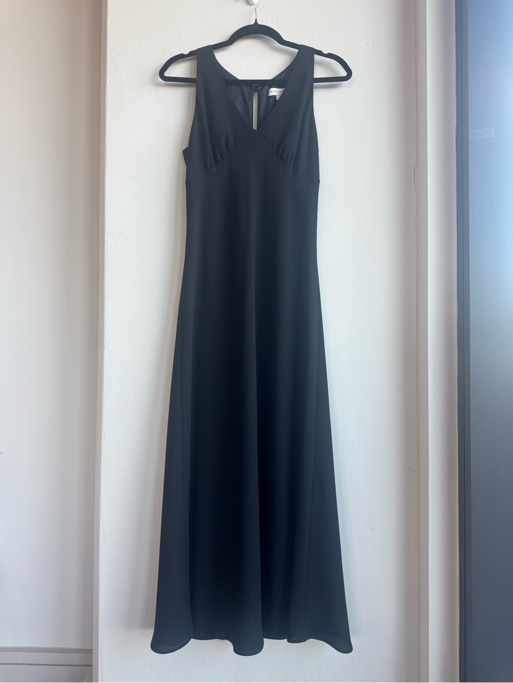 Vintage 90s Ann Taylor Black V-neck Maxi Dress Keyhole Sz 10 Excellent Condition